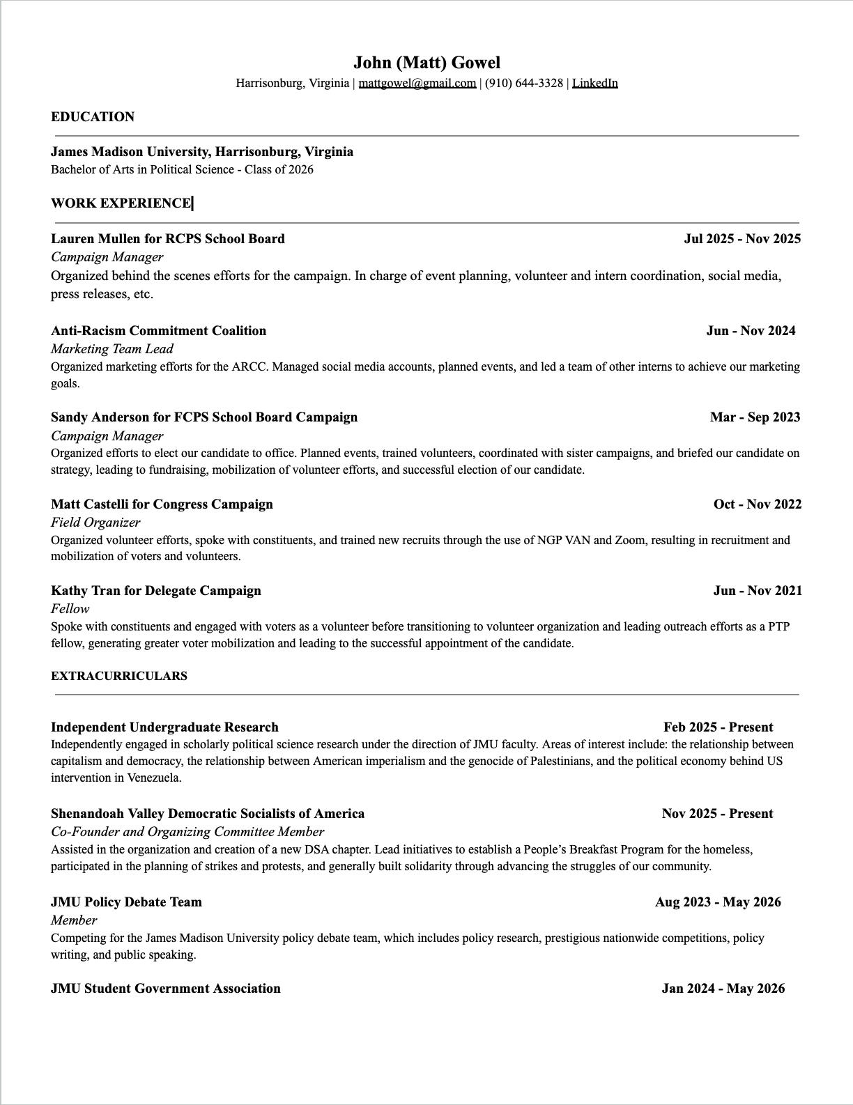 Matt's resume